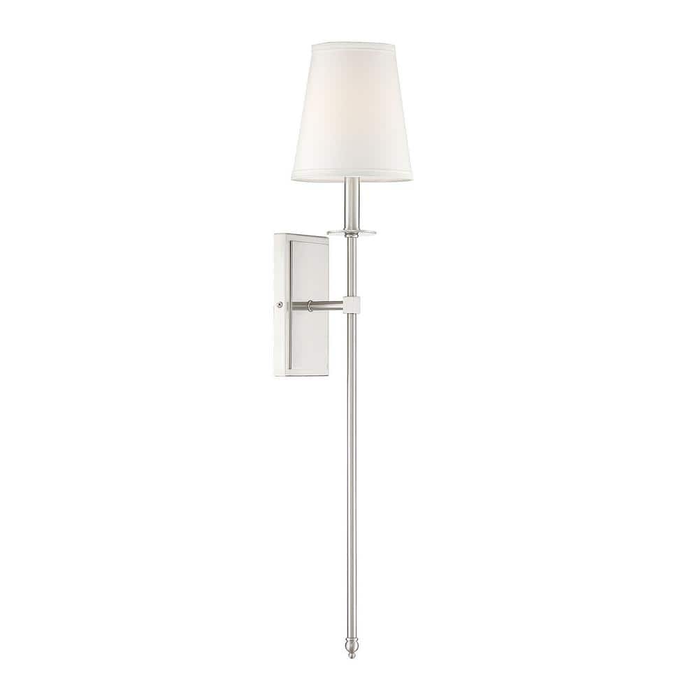 Monroe 33.5" Satin Nickel Outdoor Wall Sconce with White Fabric Shade