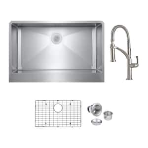 Bryn Stainless Steel 16- Gauge 36 in. Single Bowl Farmhouse Apron Kitchen Sink with Deluxe Faucet, Bottom Grid, Drain