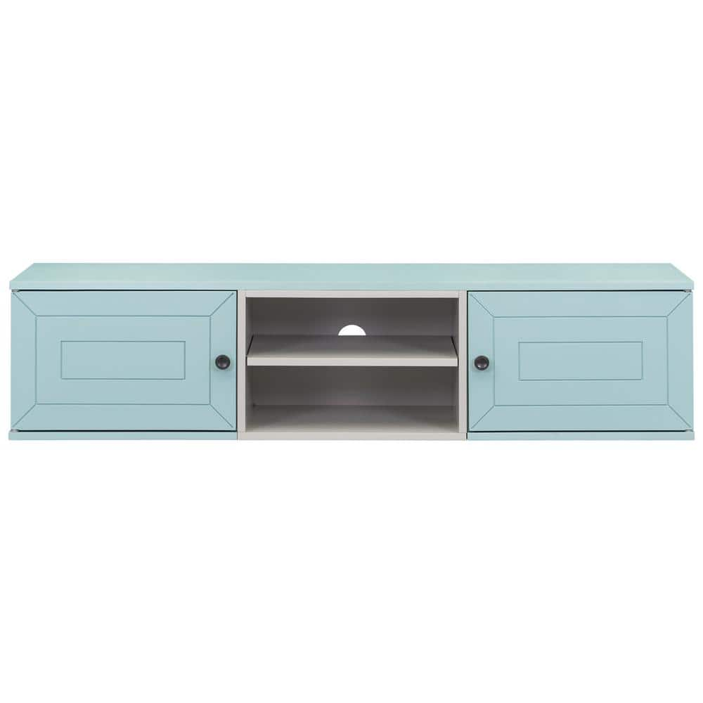 Wall Mounted 65 in. Floating TV Stand Large Storage Space, 3-Levels Adjustable Shelve, Magnetic Cabinet Door-Lake Blue -  Tileon, YQHDRA111