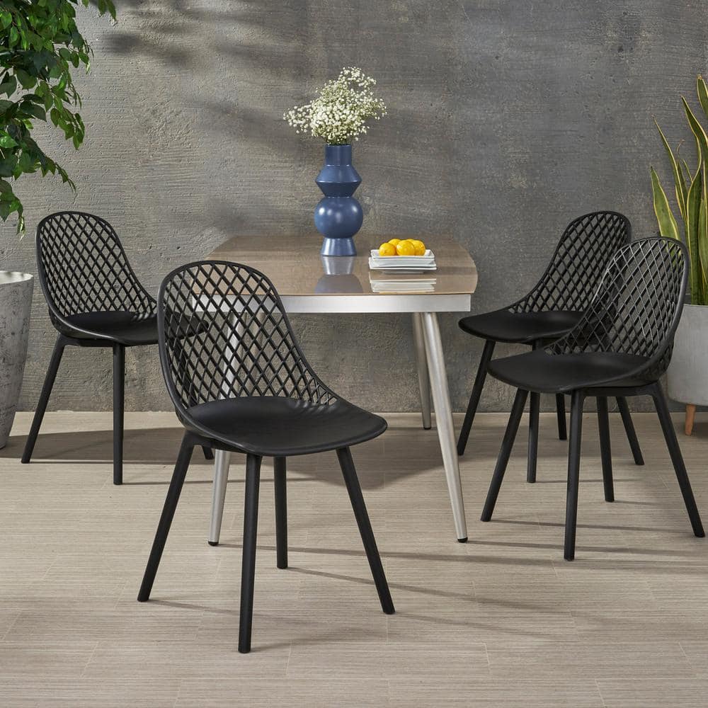 Lily Black Curved Plastic Outdoor Patio Dining Chair (4-Pack) price history on PriceWatchPro