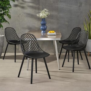 Lily Black Curved Plastic Outdoor Patio Dining Chair (4-Pack)