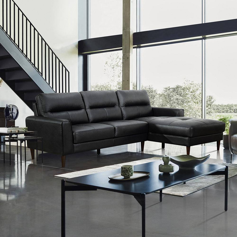 Milford 96 in. Straight Arm 2piece Leather Sectional Sofa in. Black