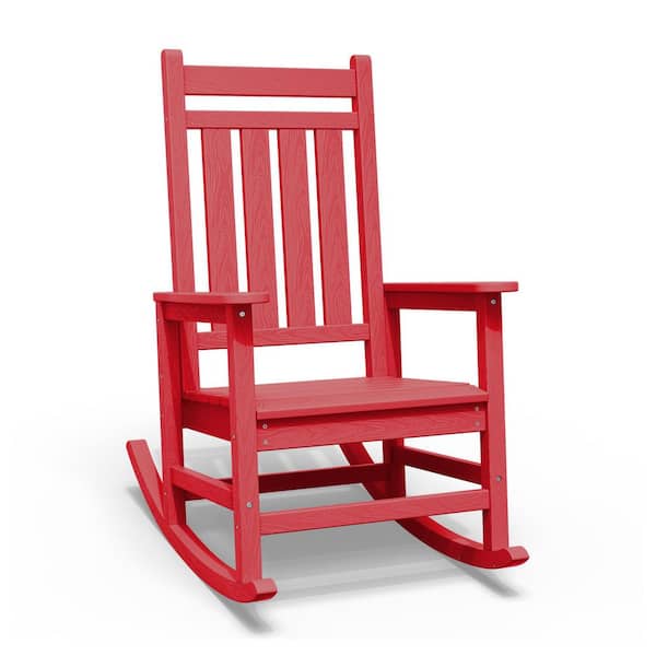 JEAREY HDPE Bright Red Adirondack Rocking Chair (1-Pack)