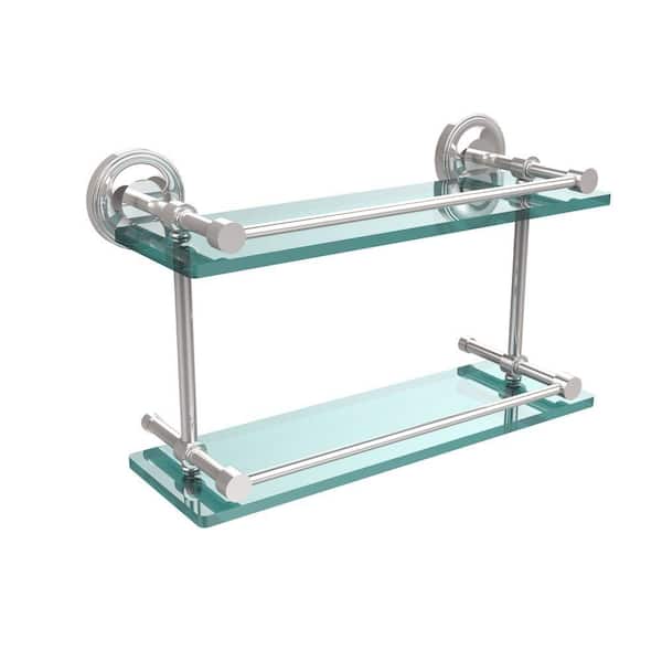 Allied Brass Prestige Regal 16 in. L x 8 in. H x 5 in. W 2-Tier Clear Glass Bathroom Shelf with Gallery Rail in Polished Chrome
