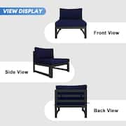 Charcoal 7-Piece Aluminum Patio Conversation Deep Seating Set, Fire Pit Table and Navy Blue Cushions