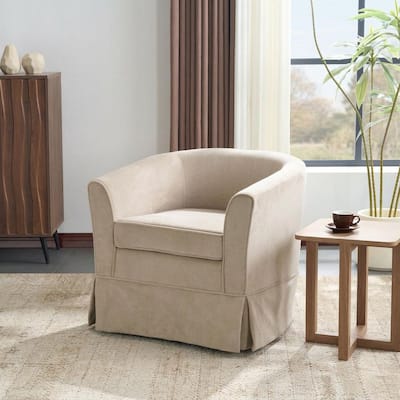 Gloster Modern Light Camel Upholstered Velvet Swivel Arm Chair