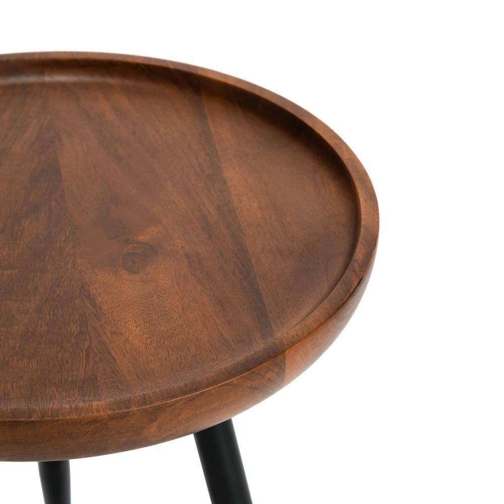 Handcrafted Mango Wood & Metal Round Side Table - 15.75"