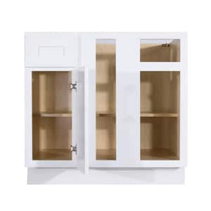 Lancaster White Plywood Shaker Stock Assembled Base Blind Corner Kitchen Cabinet 36 in. W x 34.5 in. H x 24 in. D