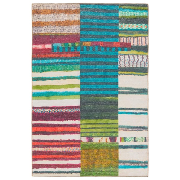 Bellium 3 ft. x 8 ft. Striped Multi-Color/Blue Indoor/Outdoor Area Rug