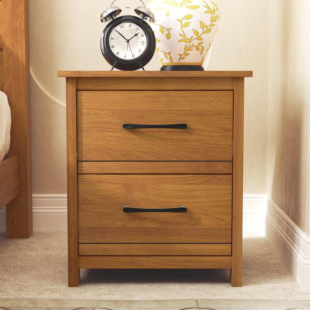 GALANO Kellie 2 Drawers Amber Walnut Sidetable Nightstand (21.8 In. H X ...