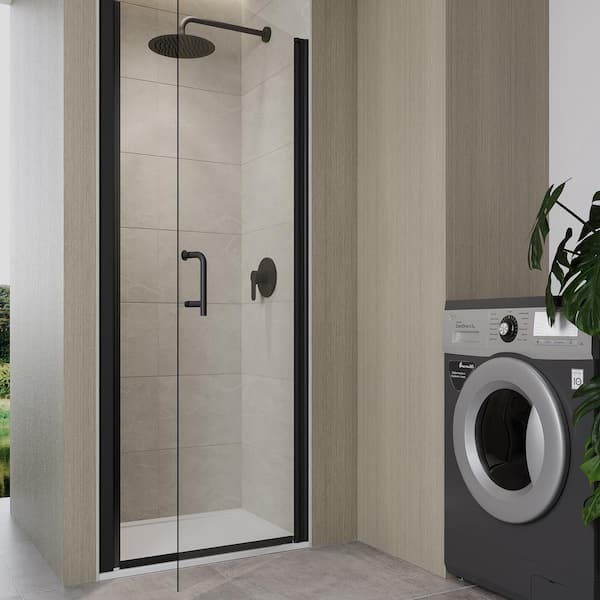 30 in. to 31-3/8 in. W x 72 in. H Semi-Frameless Pivot Shower Door in Matte Black Finish with Clear Glass