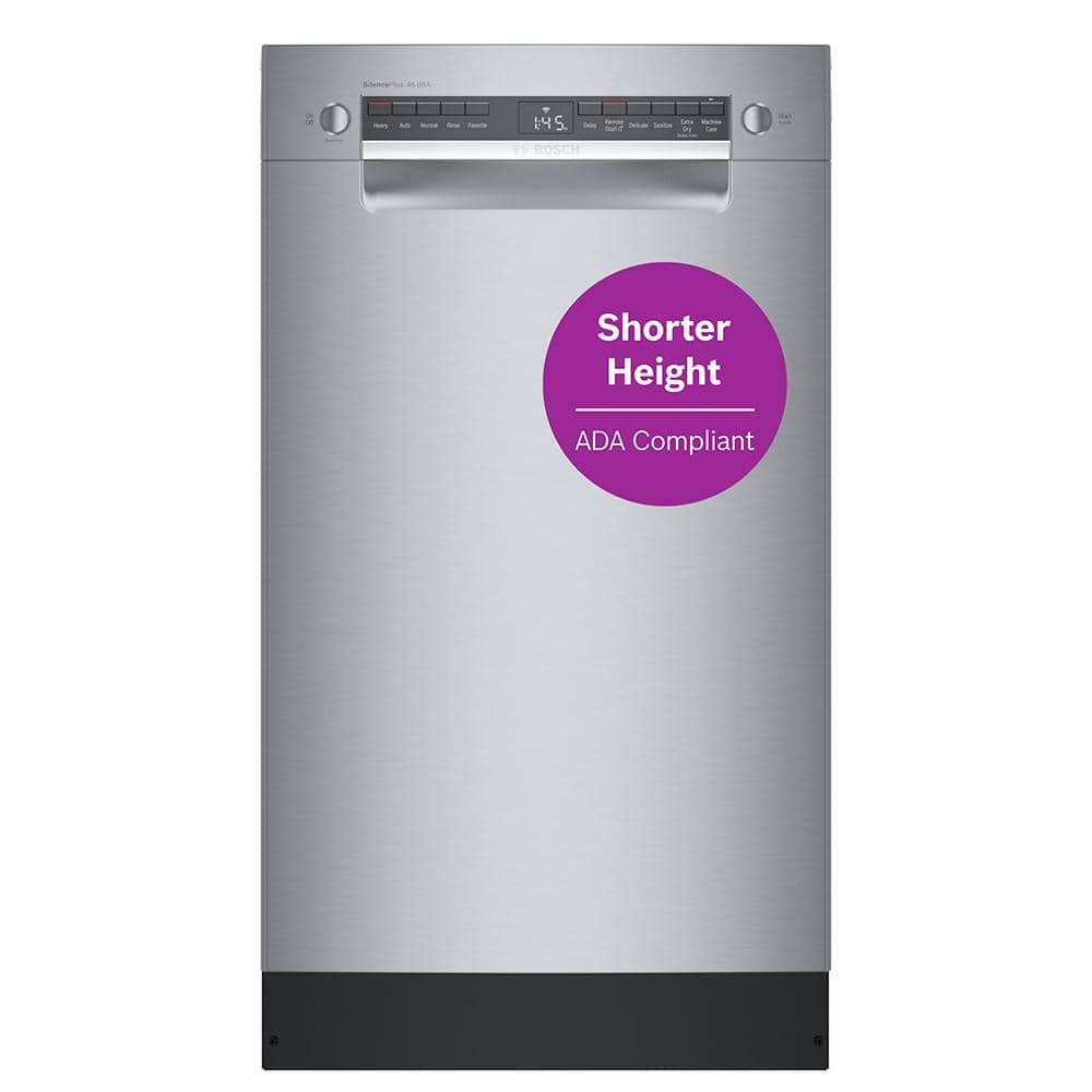 Bosch 300 Series 18 in. ADA Compact Front Control Dishwasher in Stainless Steel with Stainless Steel Tub and 3rd Rack, 46dBA, Silver