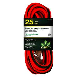 25 ft. 14/3 SJTW Outdoor Extension Cord, Orange with Lighted Green End