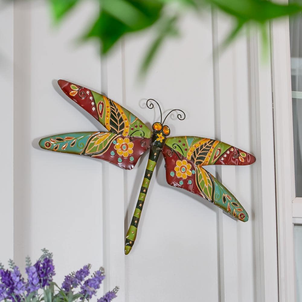 23 in. Boho Dragonfly Metal Wall Sculpture, Red/Green price history on PriceWatchPro