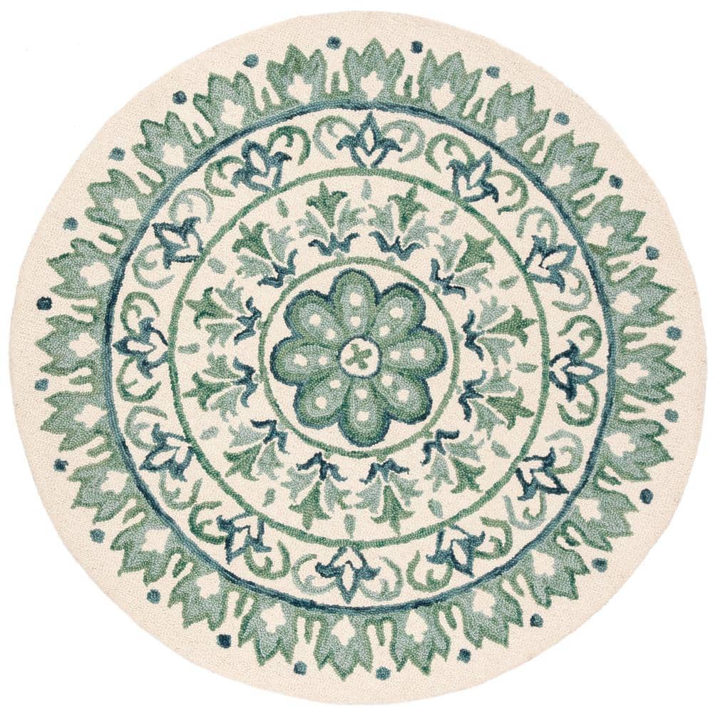 Handmade Green Floral Wool Round Tufted Area Rug