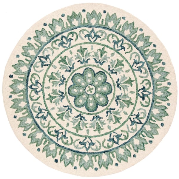 Safavieh Novelty 6' Round Hand Tufted Wool Rug in Blue and Ivory