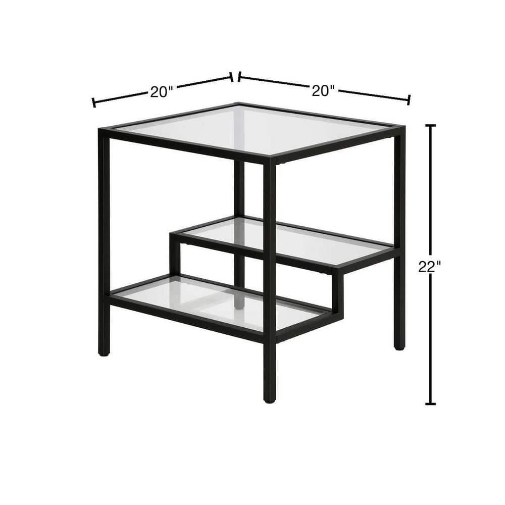 Contemporary Blackened Bronze 20" Square Glass Side Table