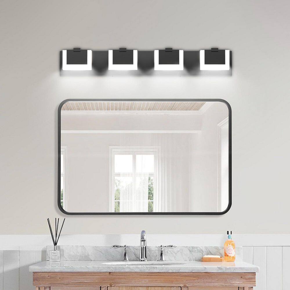 30 in. 4-Light Modern Black LED Bathroom Vanity Light with 6000K Dimmable Cool White for Bathroom price history on PriceWatchPro