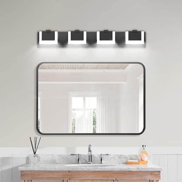 30 in. 4-Light Modern Black LED Bathroom Vanity Light with 6000K Dimmable Cool White for Bathroom