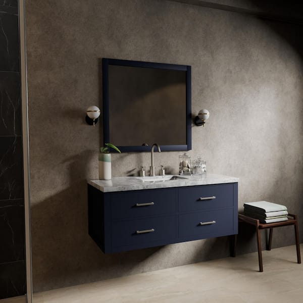 Sherman 48 in. W x 22 in. D Blue Double Bath Vanity with Carrara Marble Top