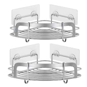 Dracelo 2 Pack Silver Adhesive Stainless Steel Shower Rack Basket Shelf  with Hooks B087JNBSNQ - The Home Depot