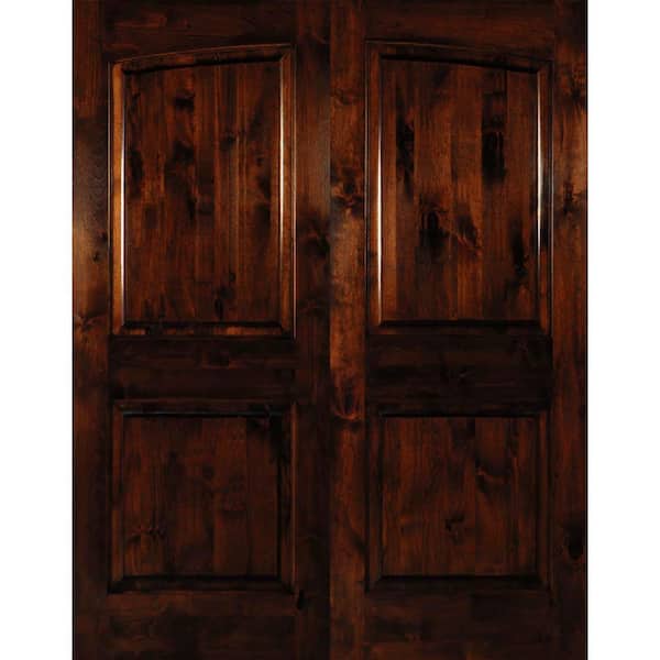 Krosswood Doors 72 in. x 96 in. Rustic Knotty Alder 2-Panel Common Arch Red Mahogony Stain Right-Hand Wood Double Prehung Front Door