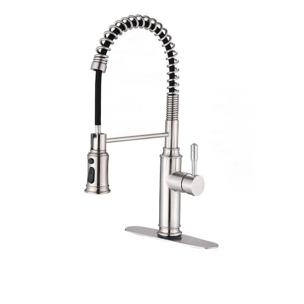 Satico Contemporary Single Handle Touch Pull Down Sprayer Kitchen Faucet in Brushed Nickel