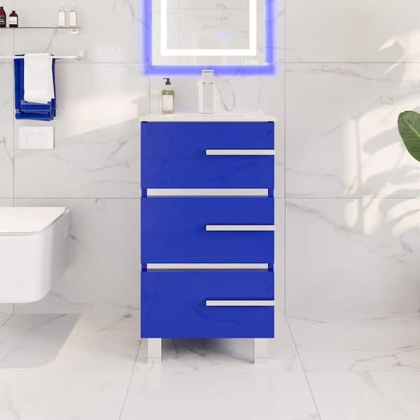 Deluxe 20 in. Single Sink Blue Bath Vanity with White Porcelain Top (Assembled)