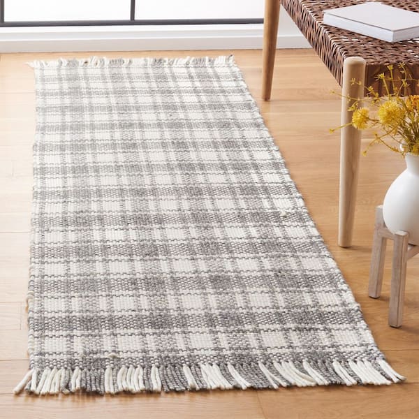 Natura 2 ft. x 7 ft. Gray/Ivory Geometric Plaid Runner Rug