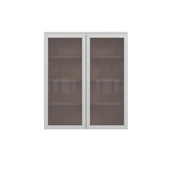 Unbranded Westport Shaker 30 in. W x 42 in. H x 12 in. D in Painted White Plywood Assembled Frosted Glass Wall Cabinet
