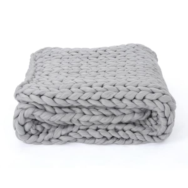 50 in. W x 60 in. H Acrylic Charming Knitted Throw Blanket, Soft and Cozy, Silver Color