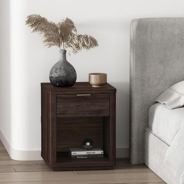 Evelyn Modern Brown 1-Drawer 20 in. W Nightstand