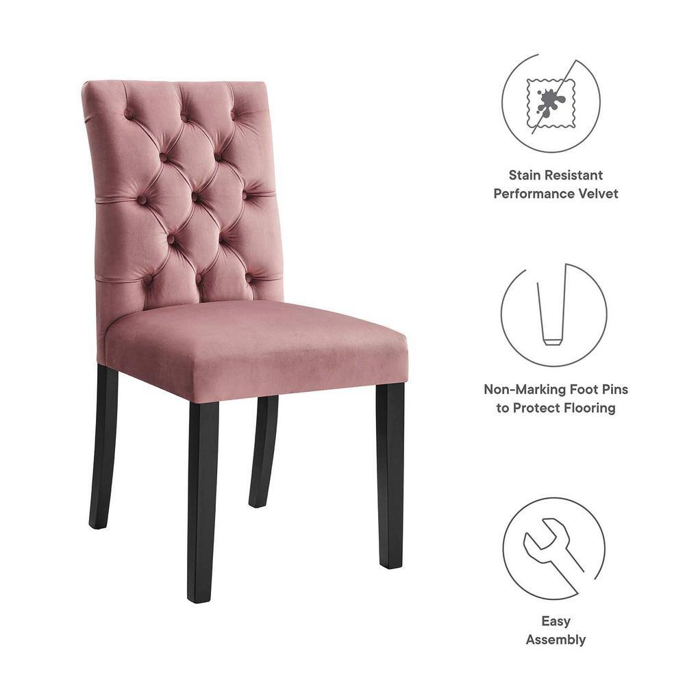 Dusty Rose Velvet Curvy Tufted Side Chair with Wood Legs