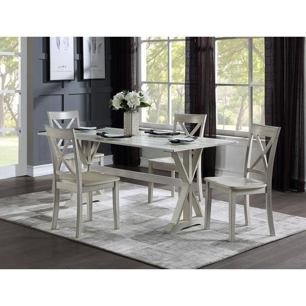 Jamestown Antique White Cross Back Wood Dining Chairs, Set of 2
