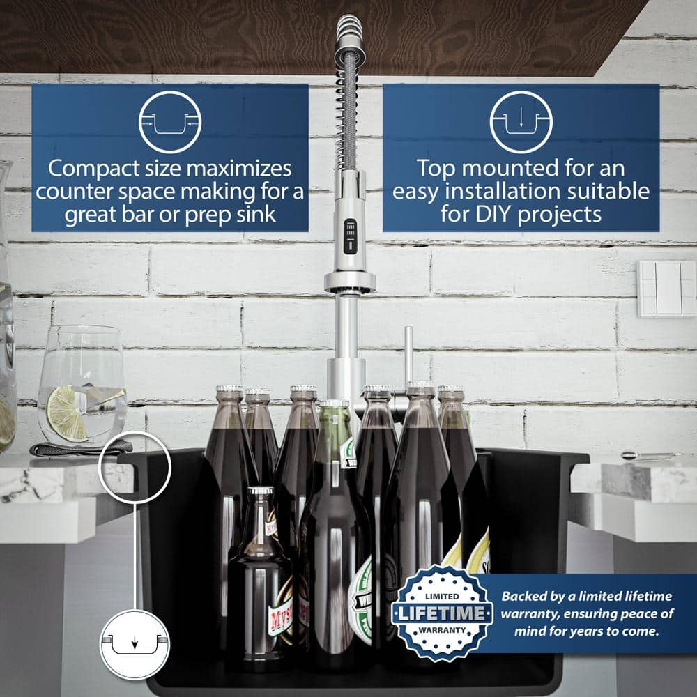 Black Quartz Composite Single Bowl Drop-In Kitchen Sink