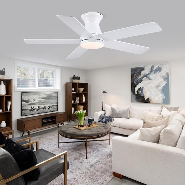 46 in. Indoor/Outdoor Modern White Ceiling Fan with Dimmable LED 3 color Light and Remote/APP Control