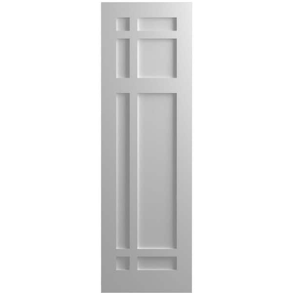 Ekena Millwork 12 in. x 53 in. Flat Panel True Fit PVC San Juan Capistrano Mission Style Fixed Mount Shutters Pair in Primed