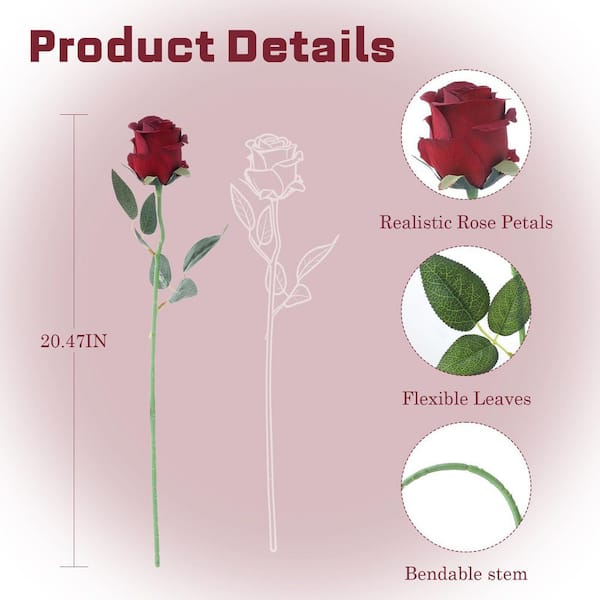 20.47 in. Dark Red Series Dark Red Indoor Artificial Roses in