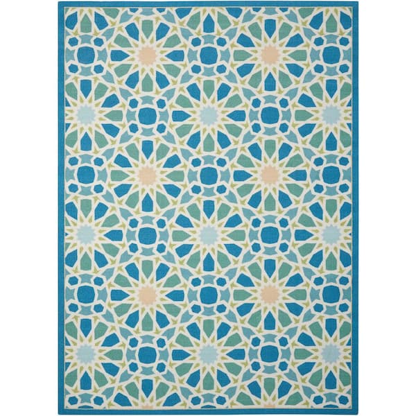 Waverly Starry Eyed Porcelain 5 ft. x 7 ft. Geometric Modern Indoor/Outdoor Patio Area Rug