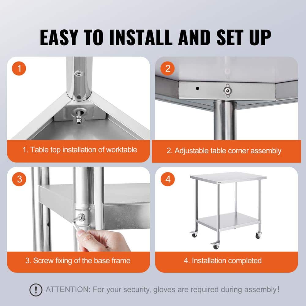 Stainless Steel Adjustable Height Work Table with Wheels