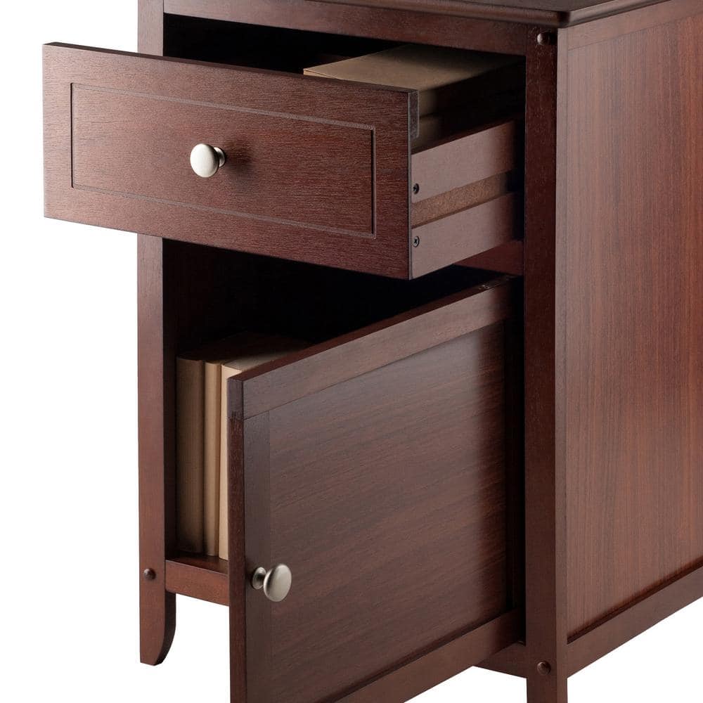 Transitional Walnut Nightstand with Drawer and Cabinet Storage
