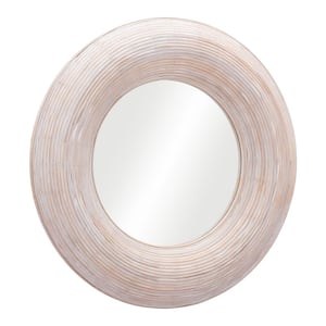 Asari 31.5 in. W x 31.5 in. H Solid Wood Round Beige Decorative Mirror