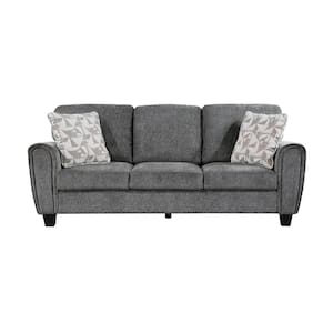 Tabor 85 in. W Straight Arm Chenille Rectangle Sofa in. Dark Gray