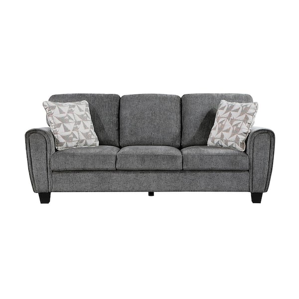 Lazzara Tabor 85 in. W Straight Arm Chenille Rectangle Sofa in. Dark Gray