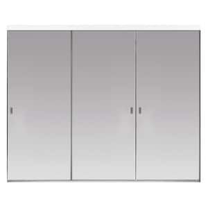 108 in. x 80 in. Polished Edge Backed Mirror Aluminum Frame Interior Closet Sliding Door with White Trim