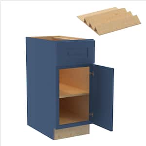 Grayson 15 in. W x 24 in. D x 34.5 in. H Mythic Blue Painted Plywood Shaker Assembled Base Kitchen Cabinet Rt SP Tray