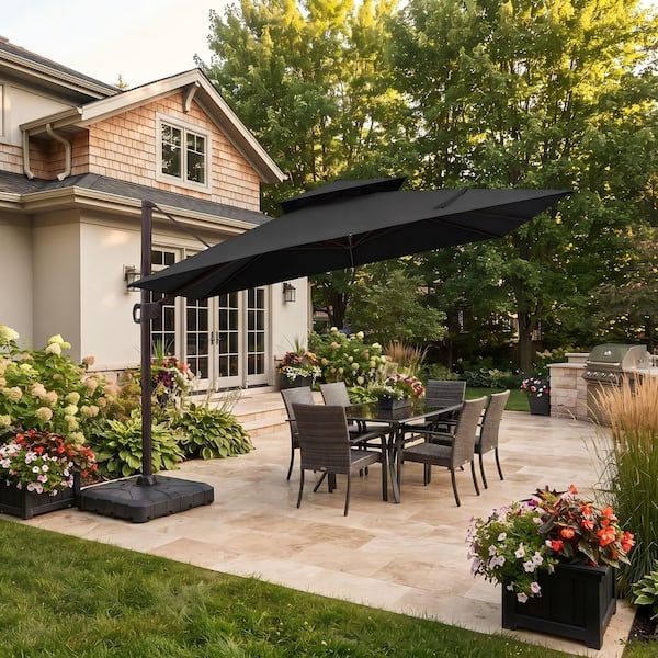 11 ft patio umbrellas on sale GRAND 12 ft Cantilever Patio Umbrella with Base, Round Large Offset for Garden Deck Pool Top Patio Umbrella Galtech 587TK 11' Crank Teak