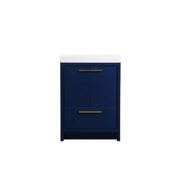 Unbranded Simply Living 24 in. Single Bathroom Vanity in Blue with Resin Vanity Top in White