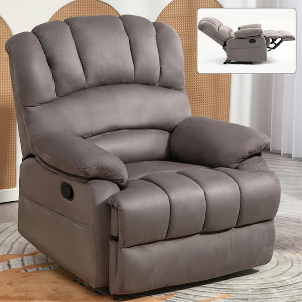 sumyeg 40 in. W Gray Suede Manual Recliner Chair with Large Back