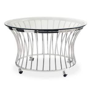 Astoria 2-Piece 36 in. Chrome Medium Round Glass Coffee Table Set with Casters